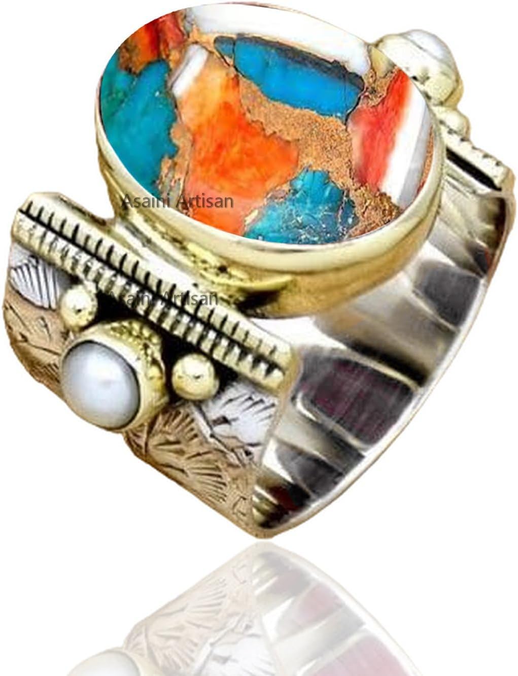 10x14 MM Oval Gemstone Sterling Silver Ring with Pearl Accents