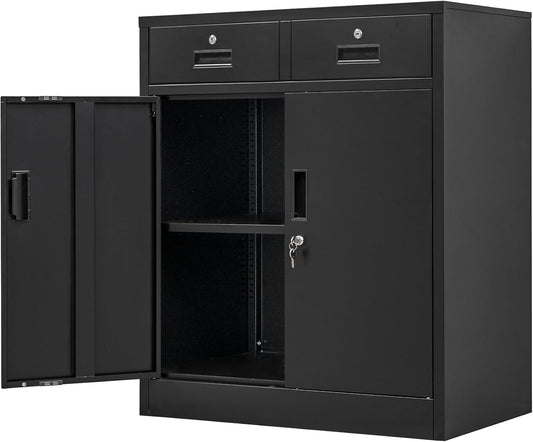 Metal Storage Cabinet with Locking Doors and Adjustable Shelf