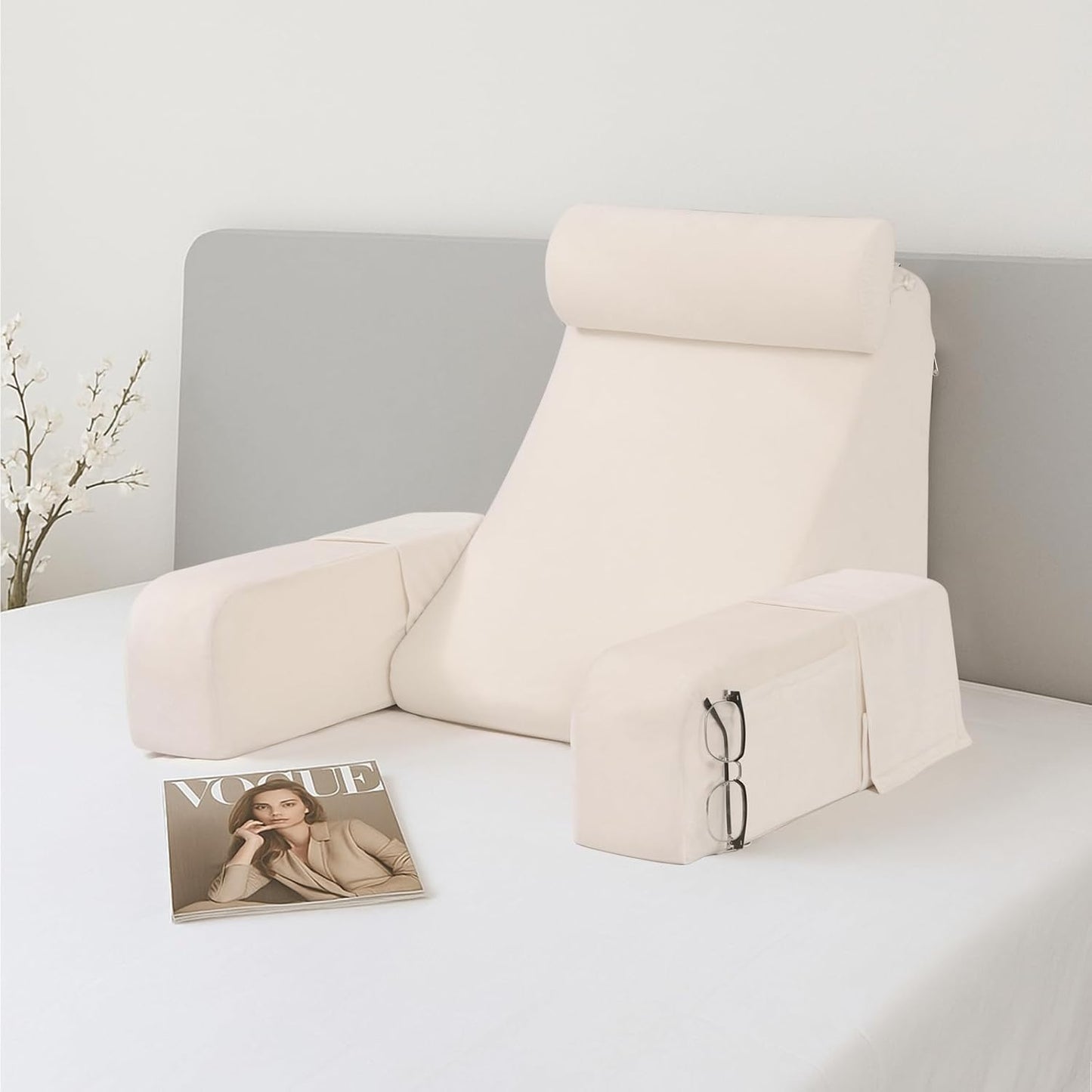 ENITYA 19 Back Pillow for Bed Sitting Up with Big Pockets