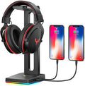 RGB Gaming Headphone Stand with 3.5mm AUX and 2 USB Ports - PC Desk
