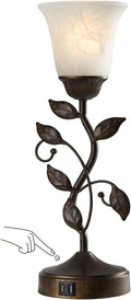 RORIANO Touch Bedside Table Lamp - Vintage Leaf Lamp with USB Ports