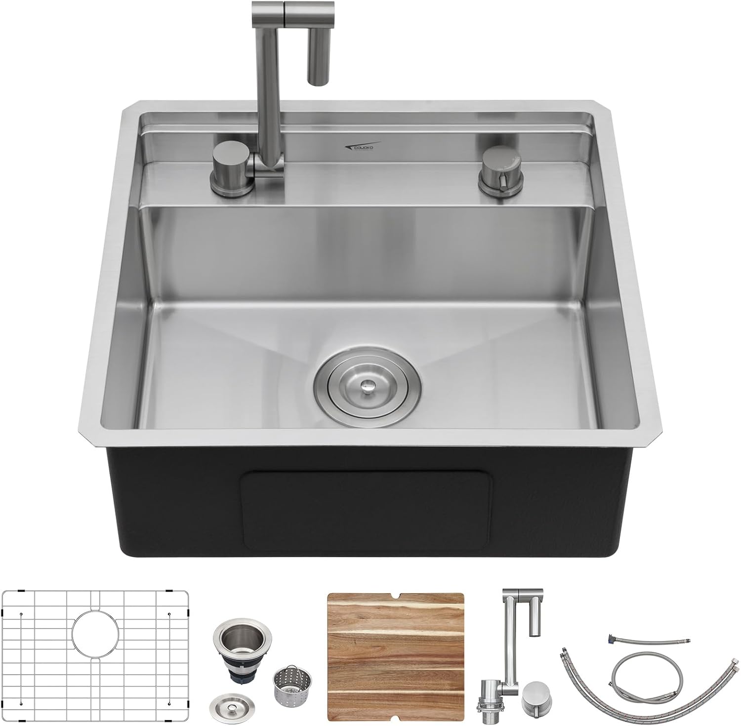 21x19 Inch Outdoor Sink Workstation with Folding Faucet Design