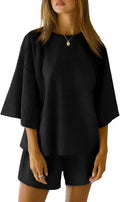 Tankaneo Womens Pajama Sets 3/4 Sleeve Oversized Tops and Shorts as