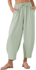 Women's Summer High Waisted Baggy Pants Casual Ankle Length