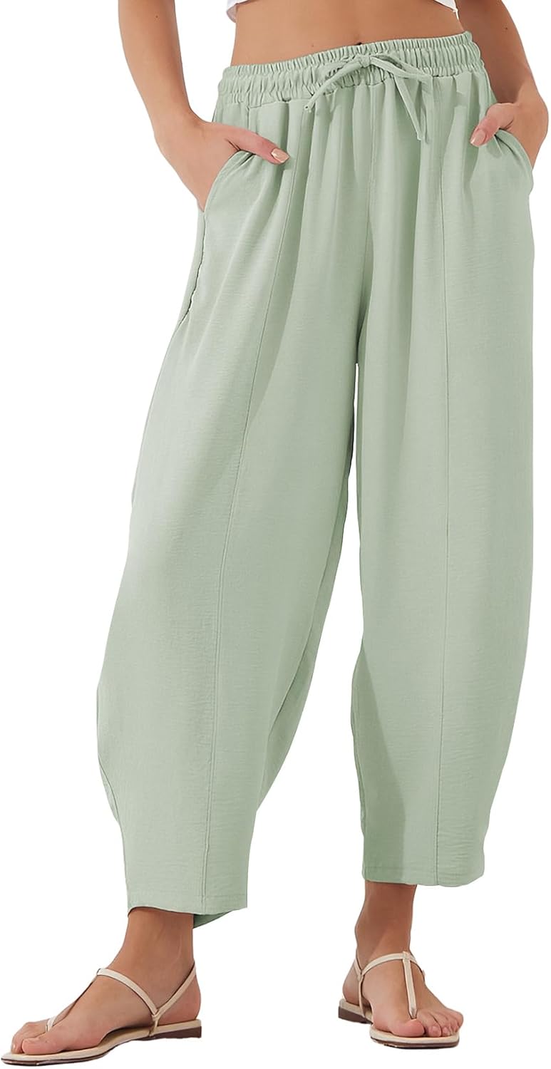 EVALESS Women's Summer High Waisted Baggy Pants for Comfort