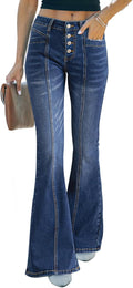High Waisted Wide Leg Jeans Button Fly Bell Bottoms - Flattering Fit