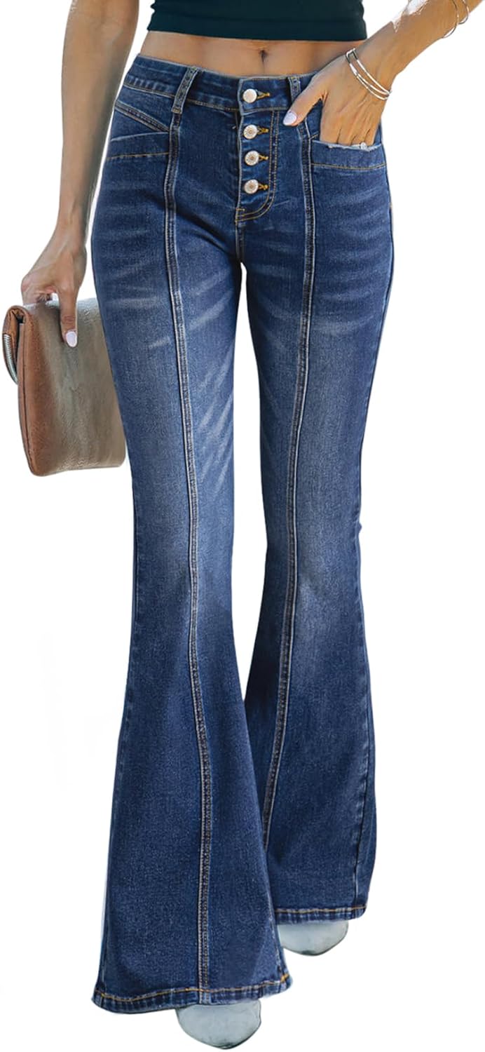 Sidefeel Women's High Waisted Jeans Flared Bell Bottoms Style
