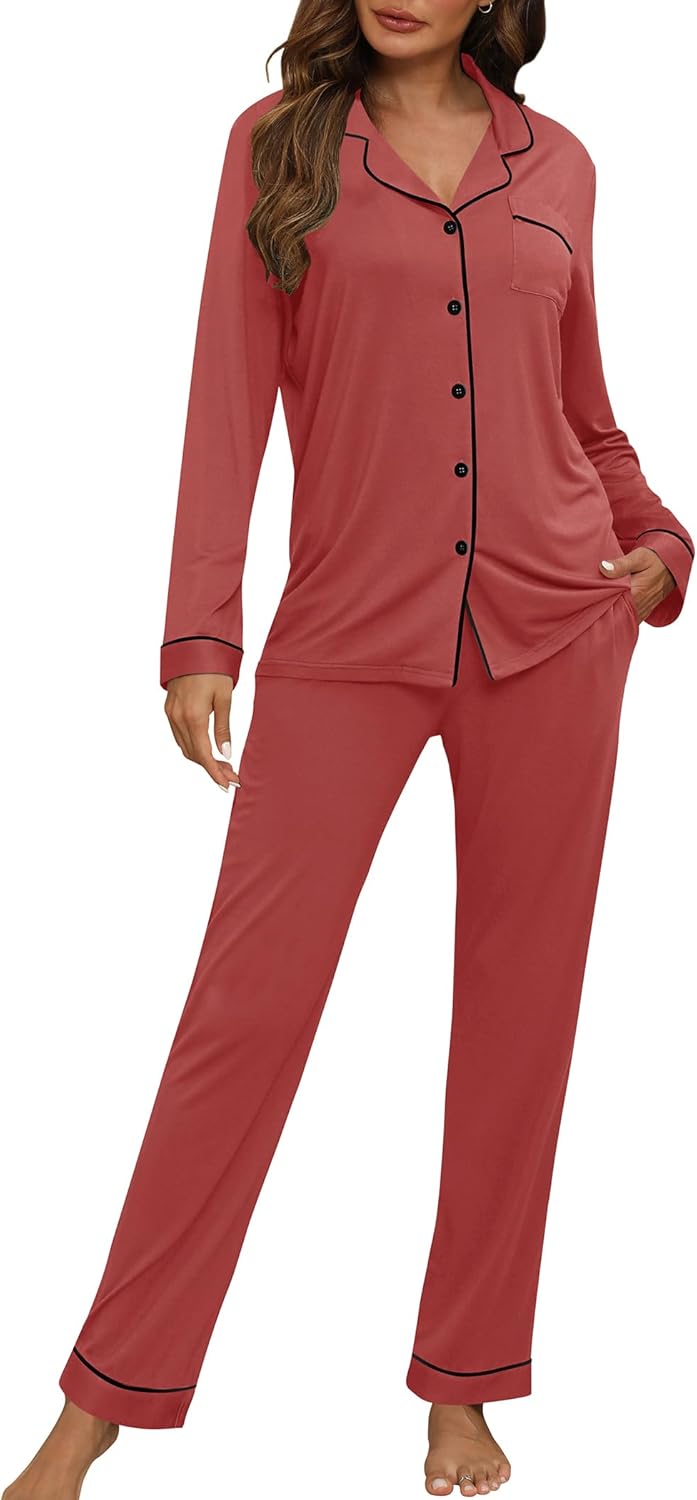HNG Women Pajama Set Long Sleeve Sleepwear Fashion Night Wear