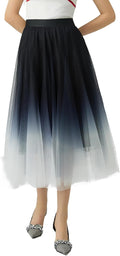Gradient Tulle Midi Skirt for Women - Elastic High Waist Pleated