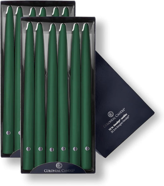 Elegant Hand-Dipped Evergreen Taper Candles for Any Occasion