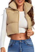 Women's Padded Vest with High Stand Collar - Cropped Lightweight