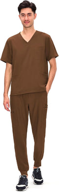 COZYFIT Scrubs for Men V-Neck Top and Jogger Pants Set - 11 Pockets