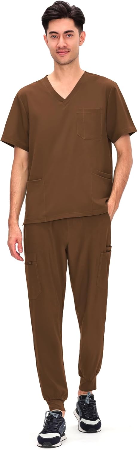 COZYFIT Scrubs for Men - 11 Pocket V-Neck Top & Jogger Pants