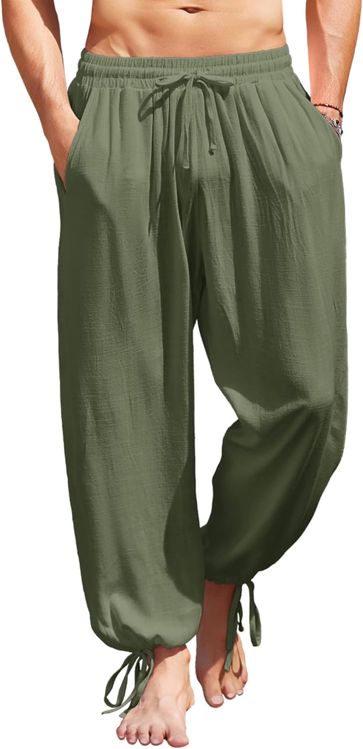 COOFANDY Men's Cotton Linen Pants for Casual Beach Style