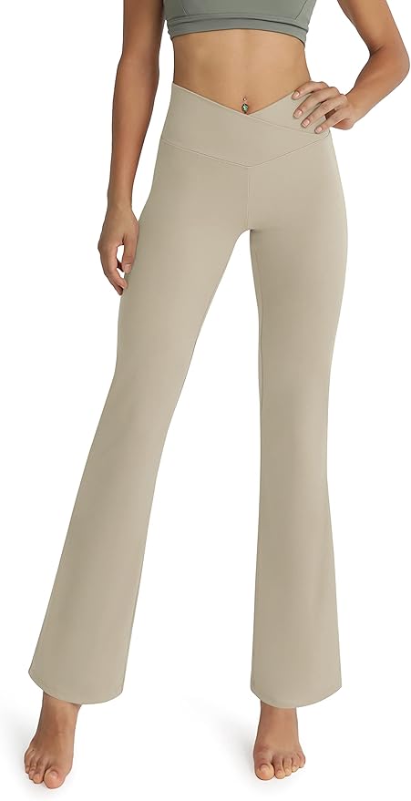 ODODOS Cross Waist Bootcut Yoga Pants for Women - Flare Workout