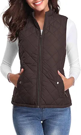Fuinloth Women's Quilted Vest - Lightweight Zip Padded Gilet