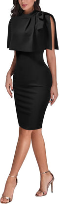 Women Vintage 1940s Batwing Cape Pencil Dress - Elegant Retro Fit
