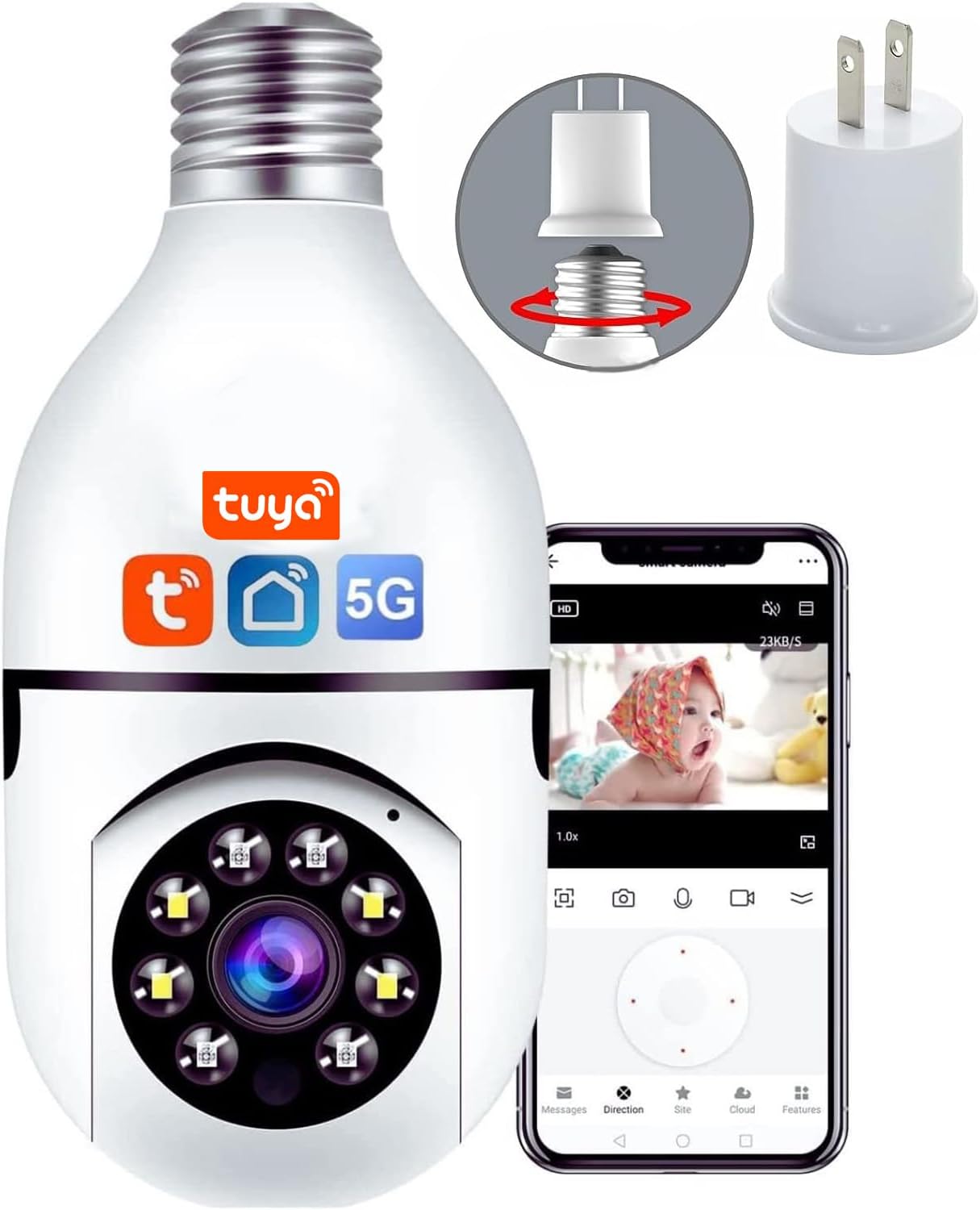Light Bulb Security Camera with 1080P Night Vision and Alerts