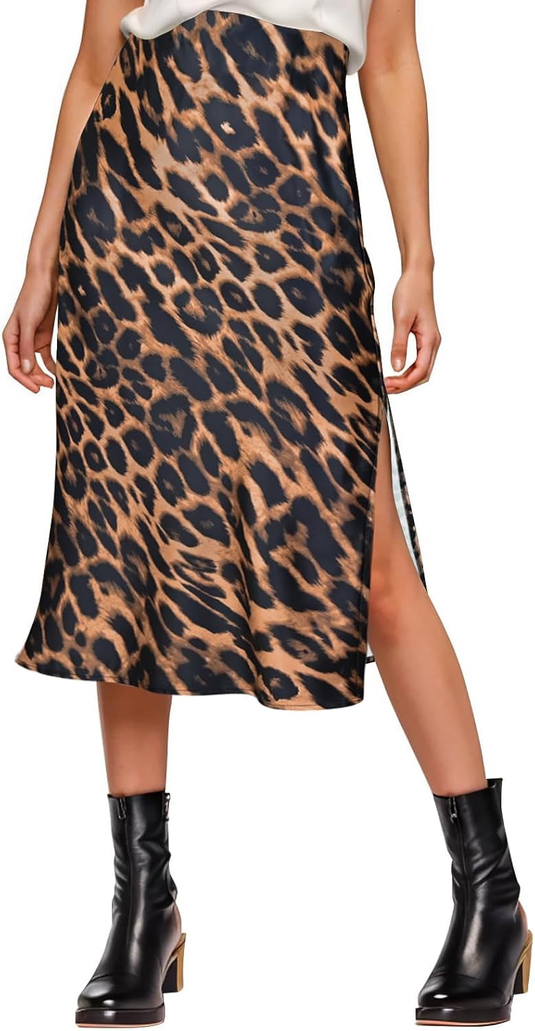 Womens Satin Silk High Waist Slit Midi Skirt for Every Occasion