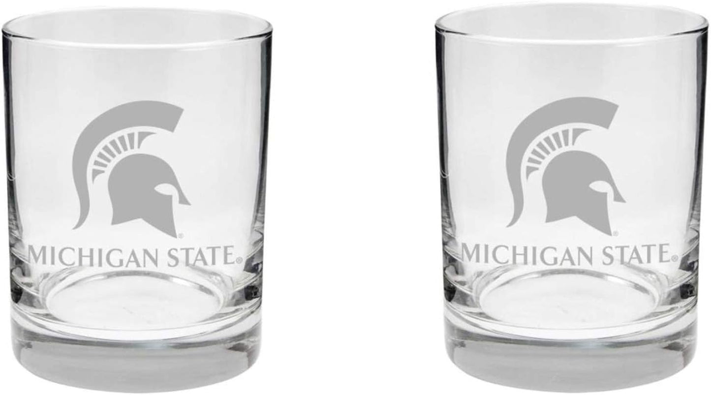 Michigan State Spartans Etched Satin Finish Whiskey Glass Set
