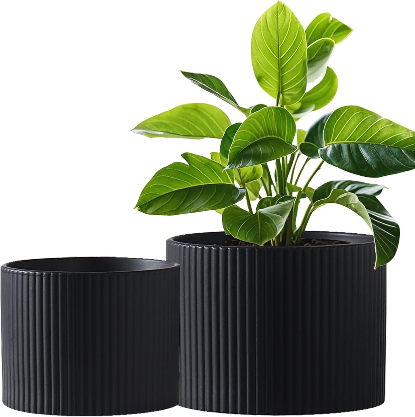 Durable Ceramic Plant Pots for Indoor Plants, Matte Black Set