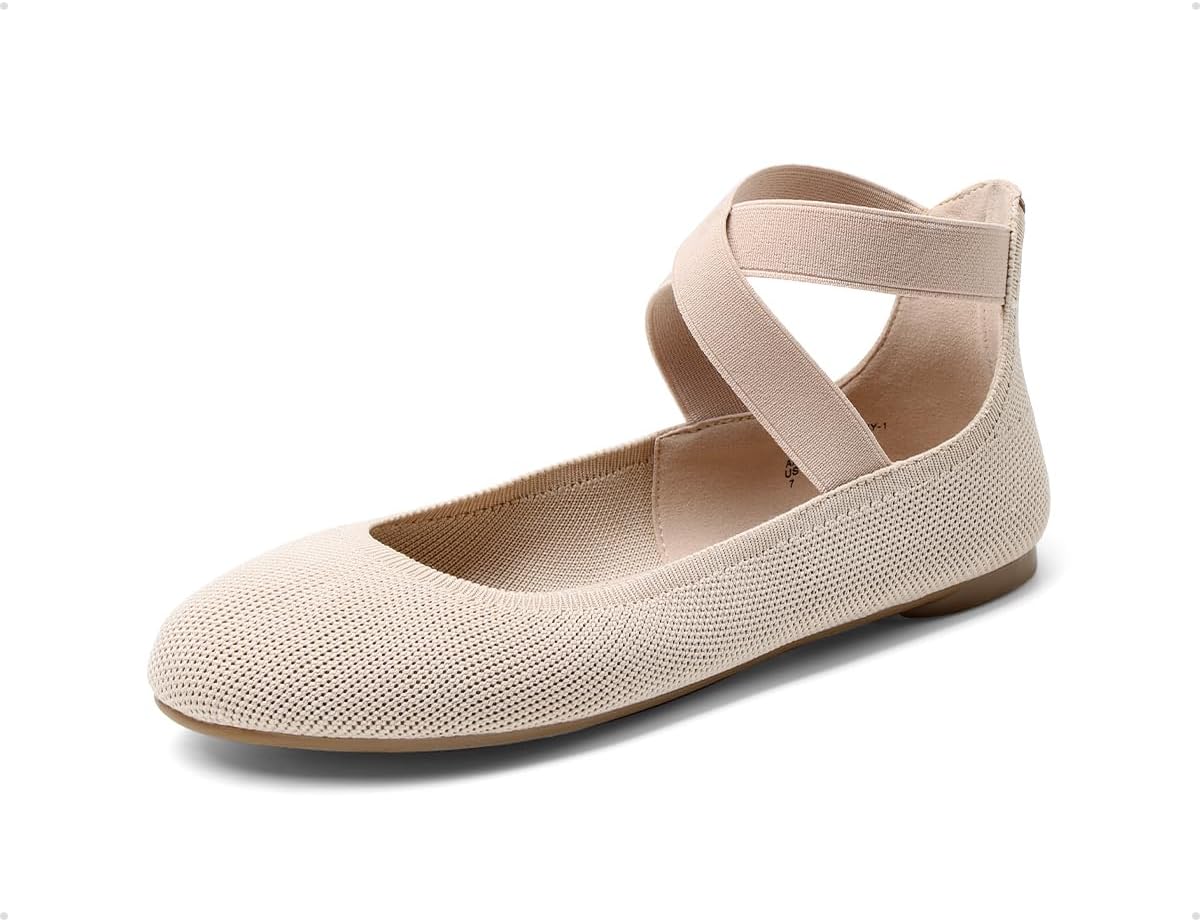 DREAM PAIRS Women's Comfortable Fashion Elastic Ankle Strap Flats