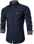COOFANDY Men's Casual Dress Shirt Button Down - Versatile Denim Plaid