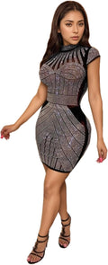 Hot Drilling Mesh Rhinestone Party Dress - Sexy Sheer Clubwear