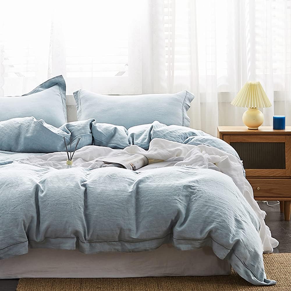 100% Washed Linen Duvet Cover Set for King Size Bedding
