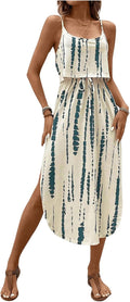 Women's Spaghetti Strap Tie Dye Cami Midi Dress - Flattering Summer 9