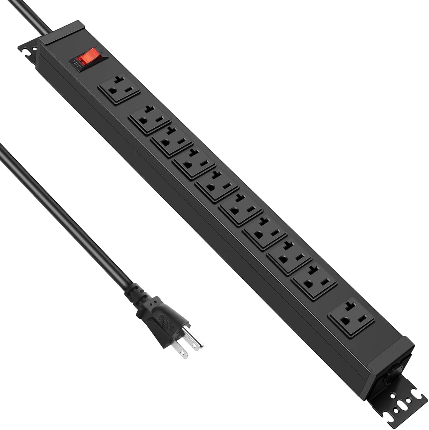 JUNNUJ Heavy Duty 10 Outlet Power Strip - Surge Protector 2700J - Mountable & Under Desk