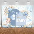 Boho Baby Shower Backdrop Blue 10x7ft - Soft Cotton Photo Backdrop