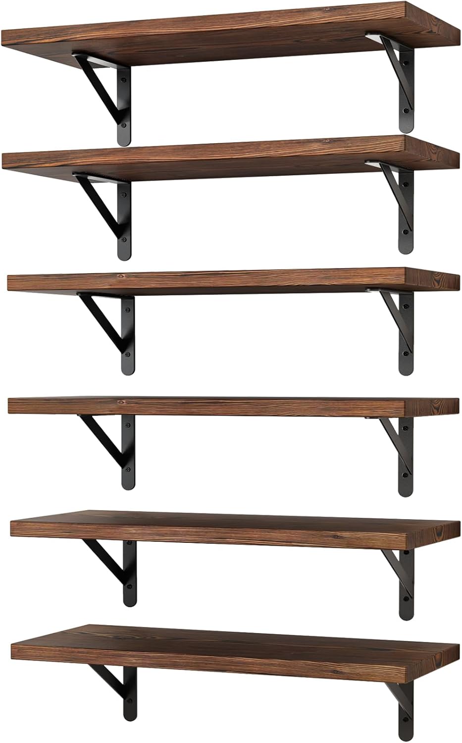 16.5 Inch Floating Shelves for Wall - Set of 6 Dark Pine