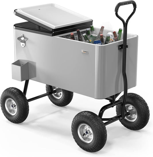 VINGLI 80 Quart Rolling Cooler Ice Chest for Outdoor Parties