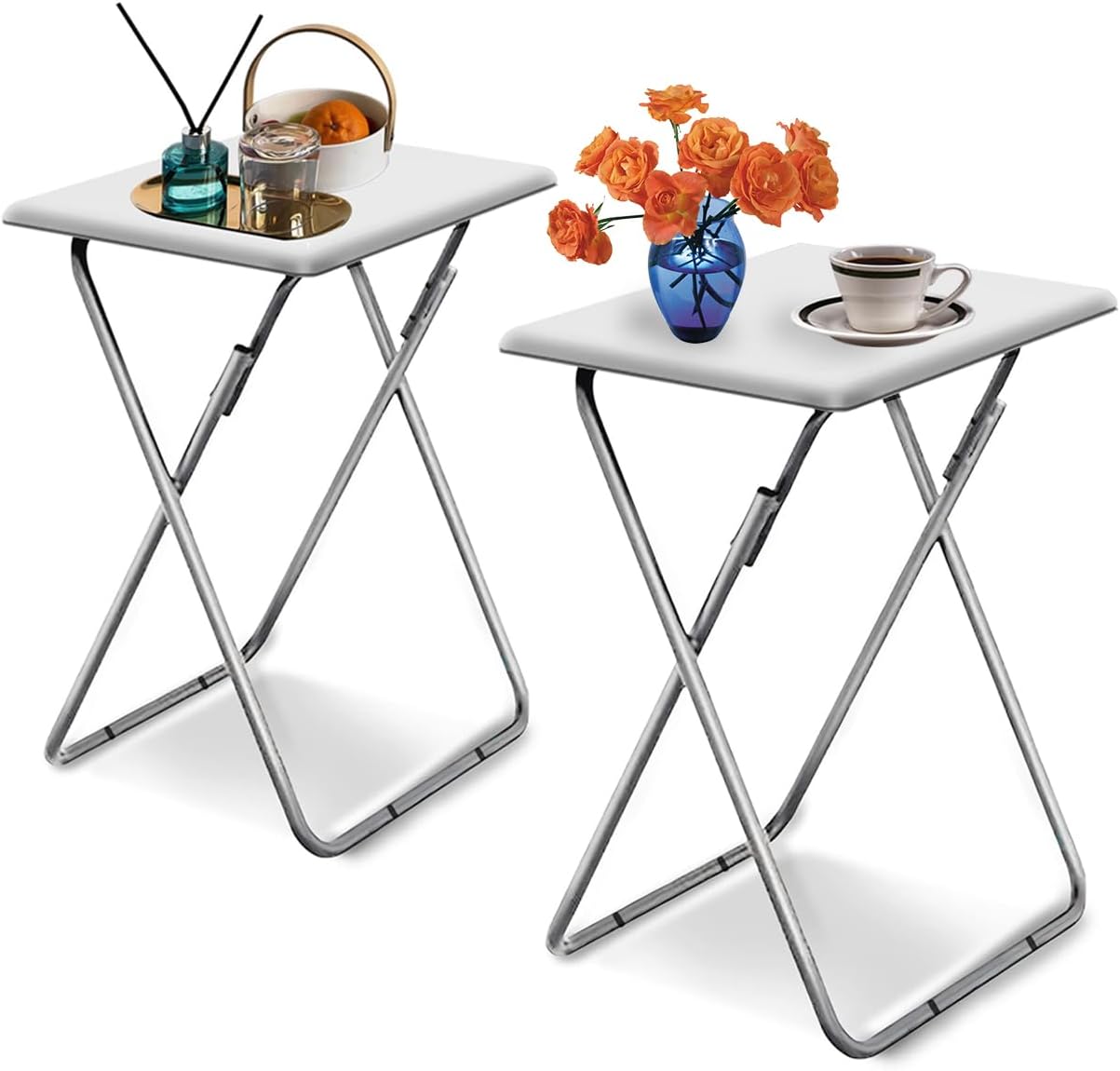 Folding TV Tray Table Set - No Assembly, Sturdy MDF Top