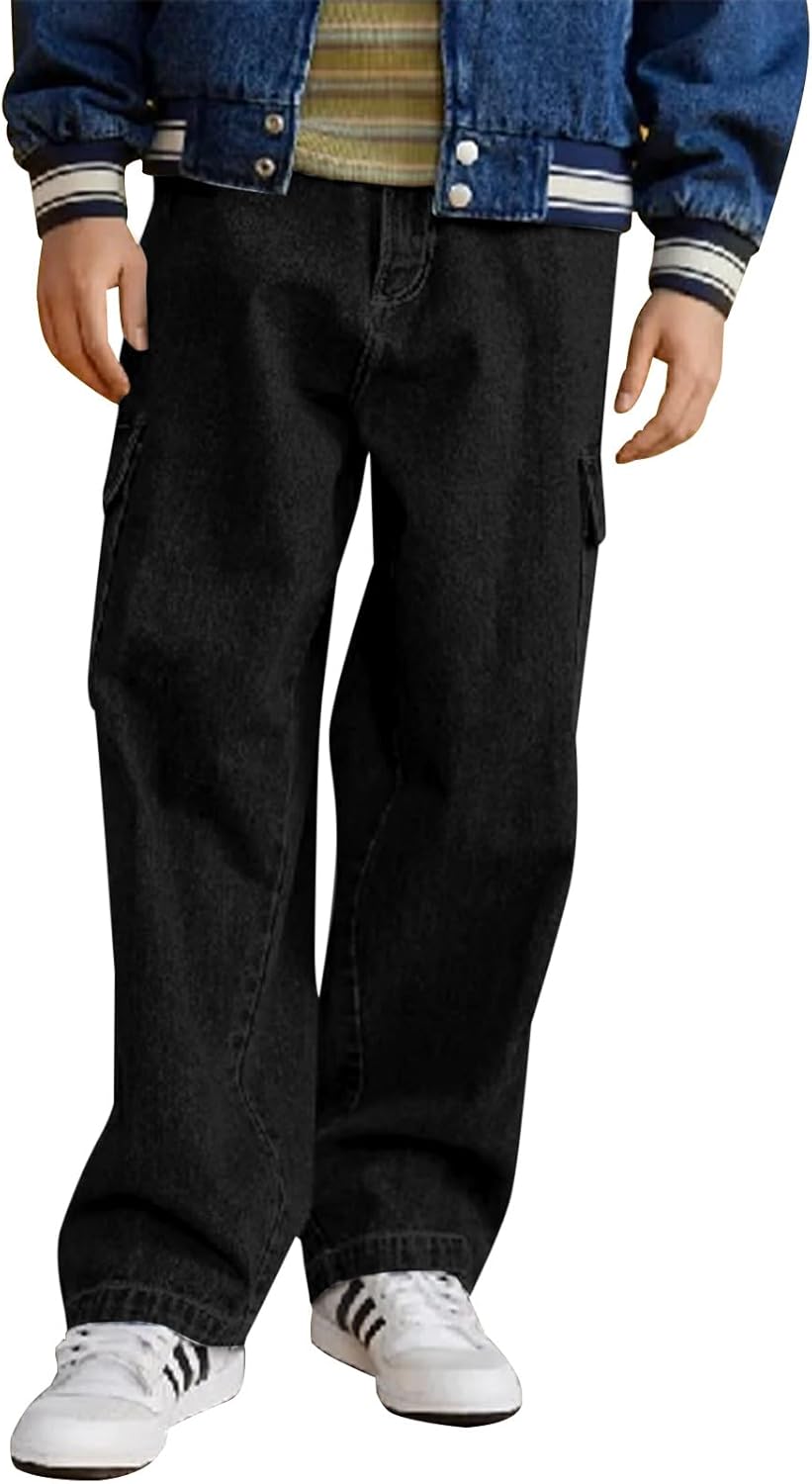 Haloumoning Boys Cargo Baggy Pants with Elastic Waist and Pockets