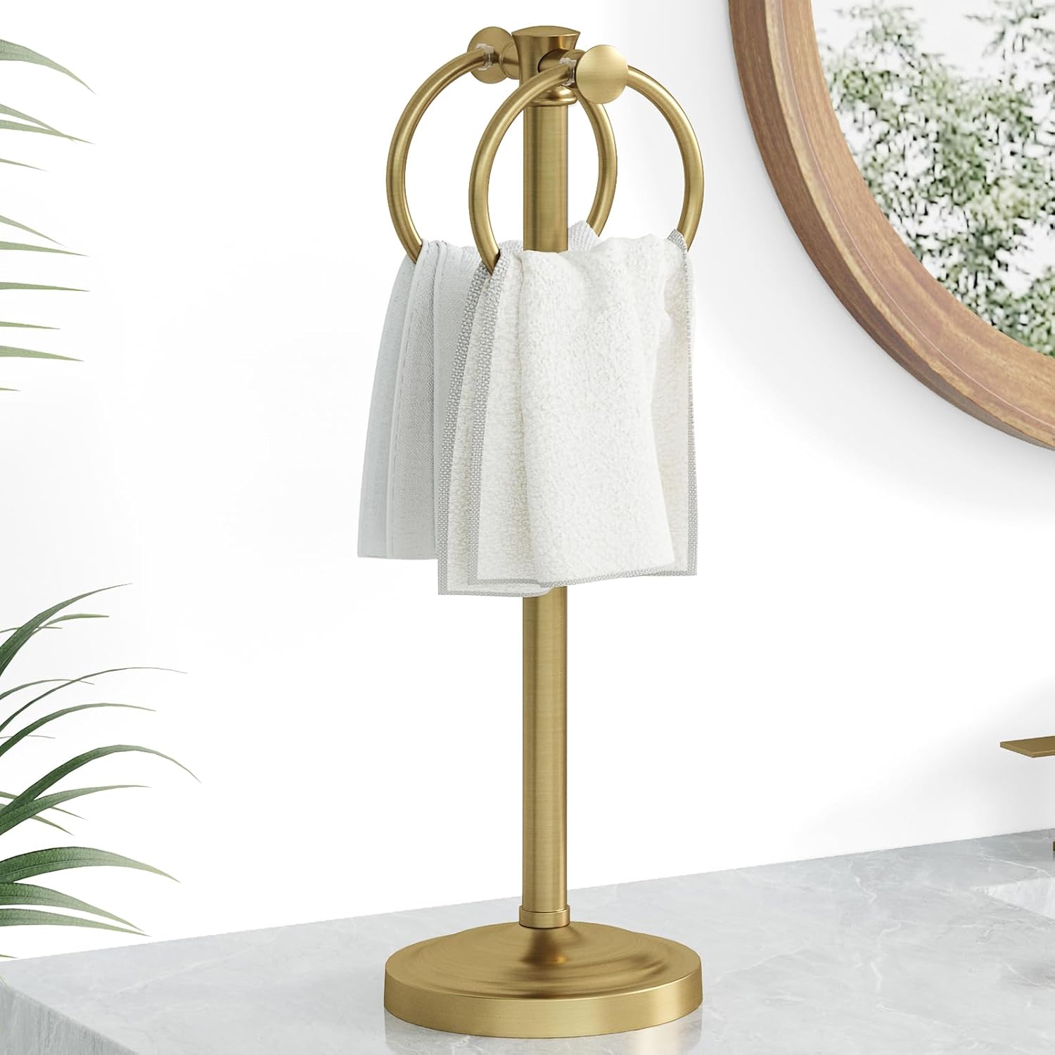 Hoimpro 17in Brushed Gold Free Standing Towel Rack for Bathrooms