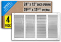 Fits 24x12 Duct Opening Steel Return Air Grille 4 Pack - Durable White