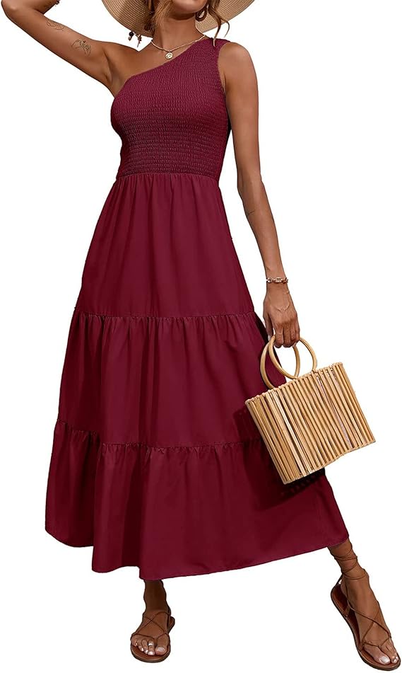 BTFBM Women One Shoulder Sleeveless Casual Summer Dresses