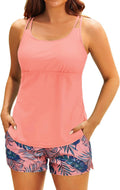 Two Piece Tankini Swimsuit with Shorts - Tummy Control, Pockets