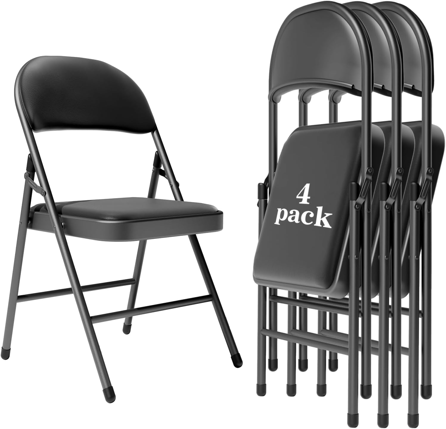 4 Pack Black Folding Chairs with Padded Cushion for Events