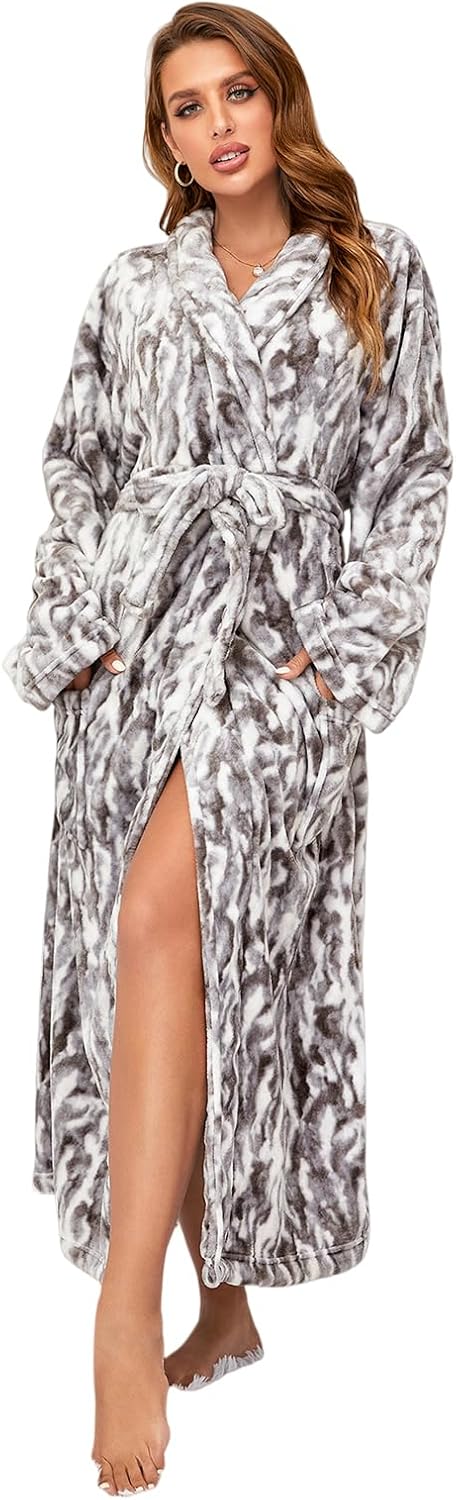 RONGTAI Womens Bathrobe Fleece Plush Warm Long Robes for Comfort