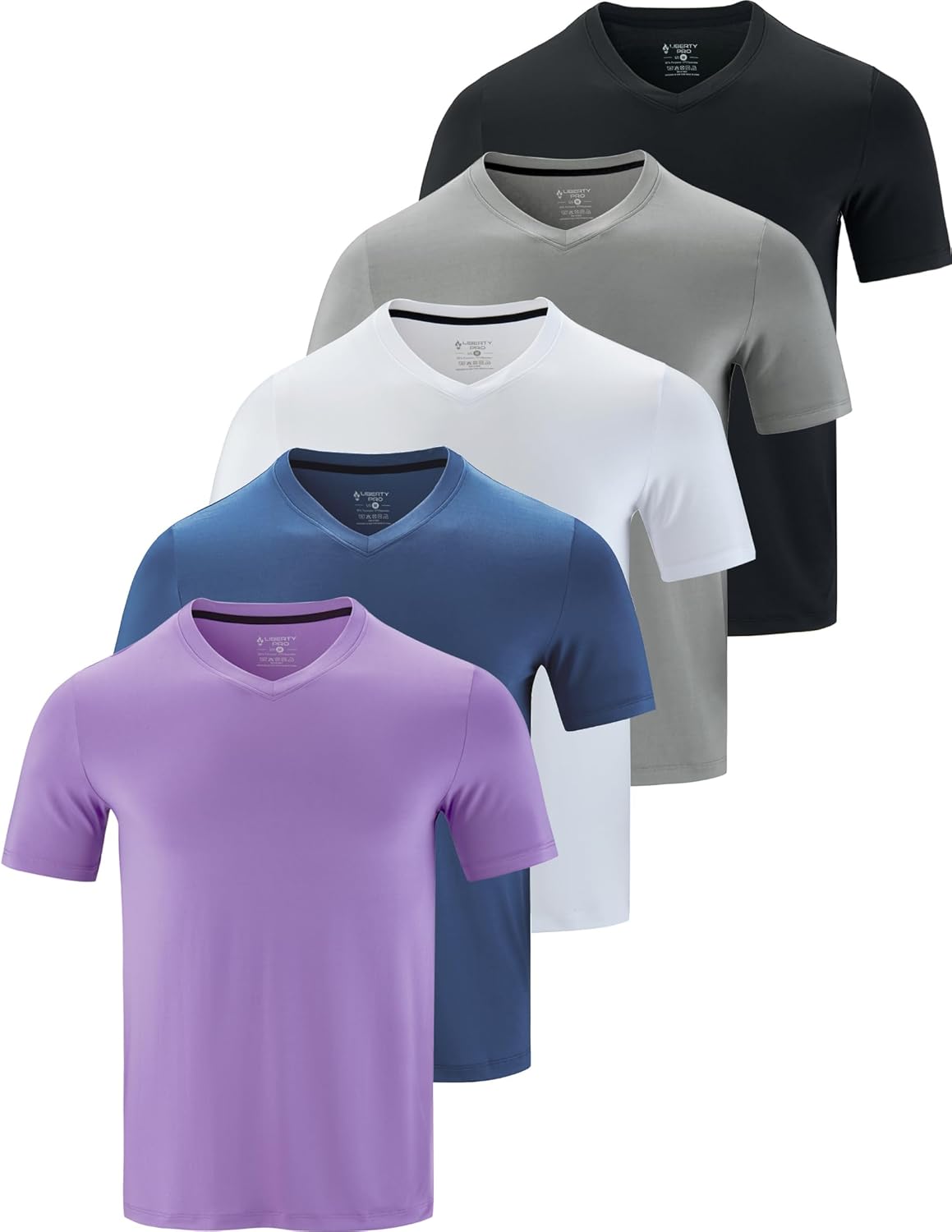 5 Pack Mens V-Neck Dry Fit T-Shirts for Active Workouts