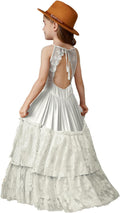Girls Lace Back Full-Length Backless Tulle Dress - Comfortable Tiered