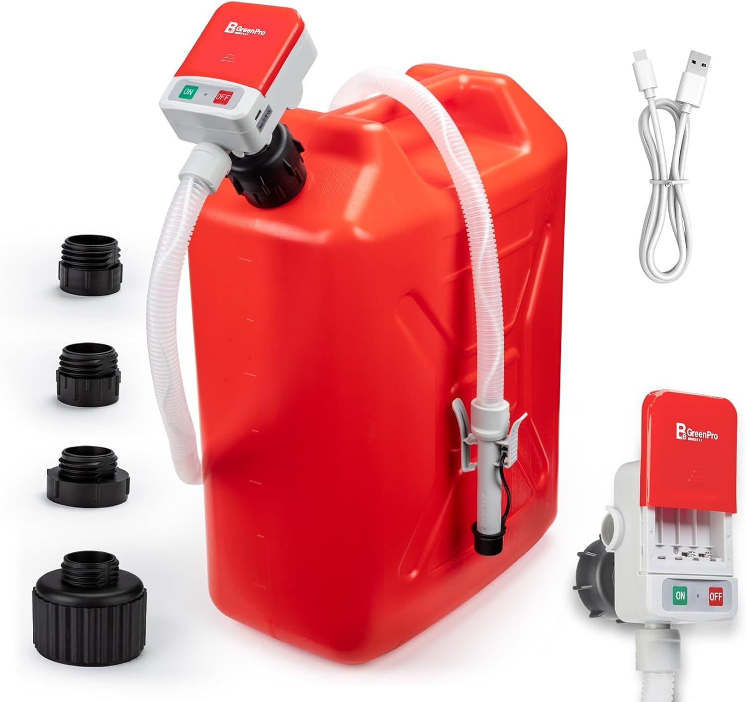 BeGreenPro Portable Fuel Transfer Pump - Leak Protection, 3.2GPM, USB Powered