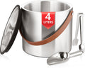 4L Ice Bucket with Lid, Scoop, Tongs & Strainer - Double Wall