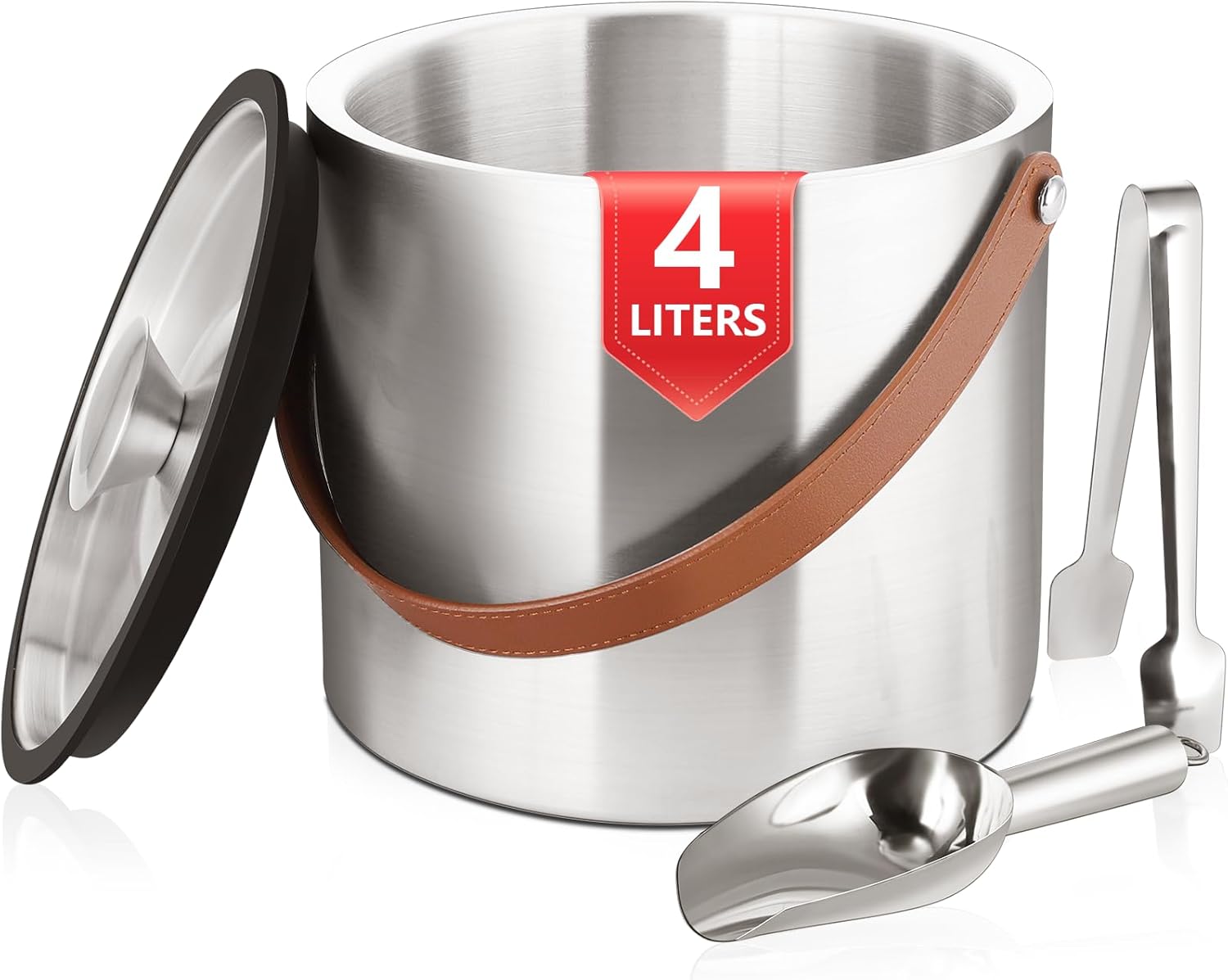 4L Ice Bucket with Lid and Tongs for Parties and Cocktails