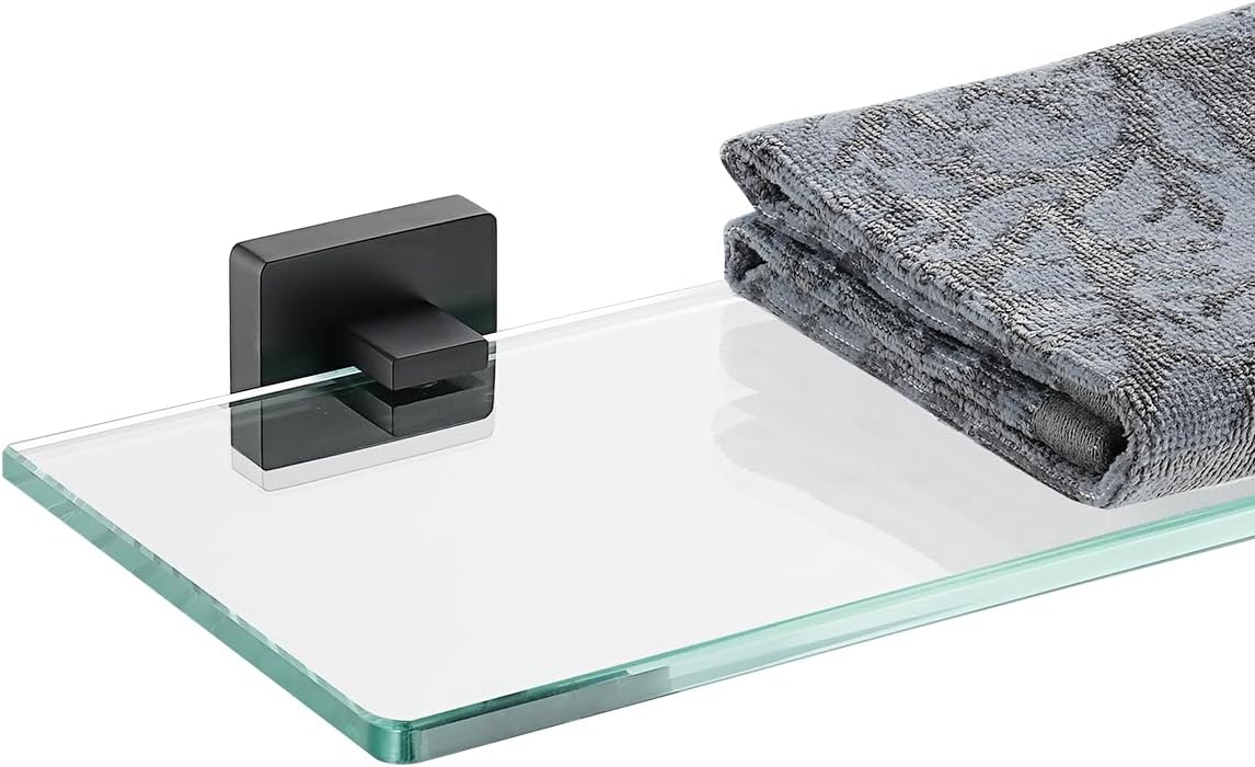 JQK Bathroom Glass Shelf Black for Stylish Shower Storage