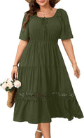 Women's Plus Size Maxi Dress Square Neck Short Sleeve - Flattering Fit