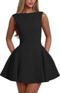 Women's Summer Sleeveless Crew Neck Backless A-line Mini Dress - Chic